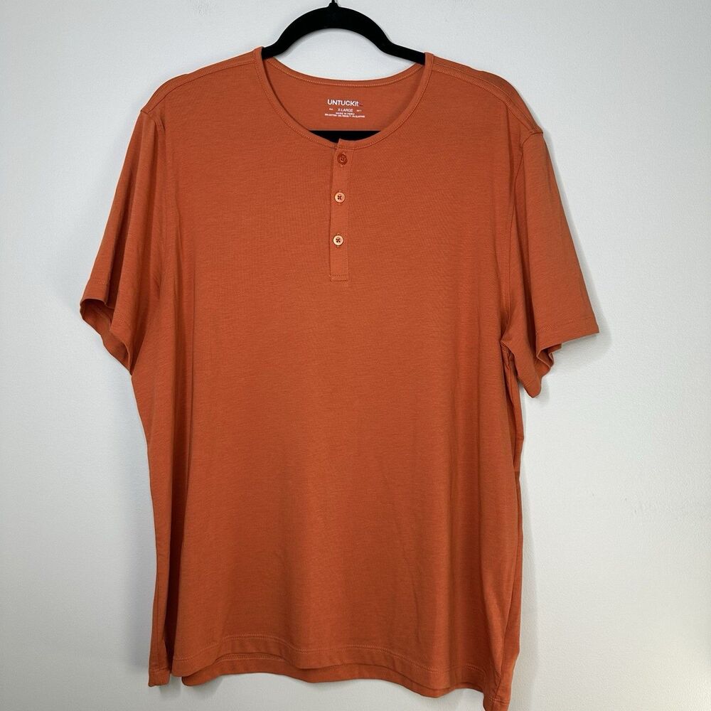 UNTUCKit T-Shirt Men's X-Large Orange Henley Short Sleeve EcoSoft Casual Luxe